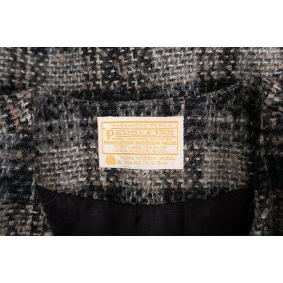 Vintage 70s Womans Pendleton Blazer Suit Jacket Size 12 Gray Plaid Tweed Wool - Picture 6 of 6